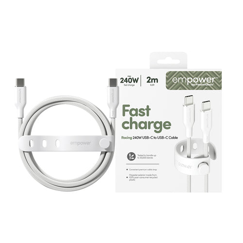 PanzerGlass empower by ® Racing 240W USB-C to USB-C Cable | USB 2.0 | 2M | Silver White USB cable