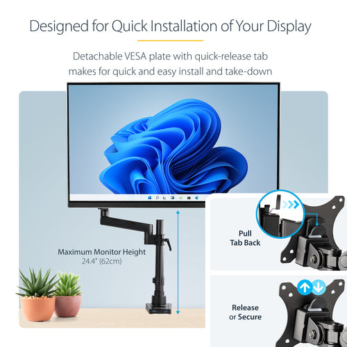 StarTech.com ARMPIVOT2USB3 Full Motion Monitor Arm with USB 3.0 - Black