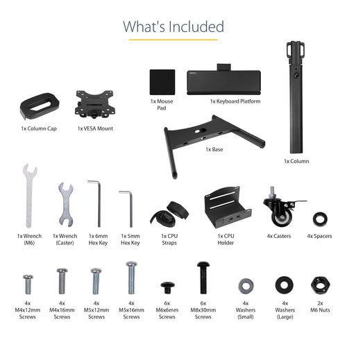 StarTech.com WKSTNCART Ergonomic Mobile Workstation Cart - Adjustable Desk on Wheels