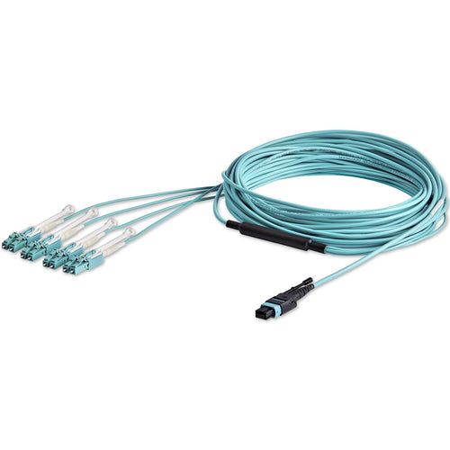 MTP auf 4x LC Duplex Breakout Glasfaserkabel 10m OM3 Multimode