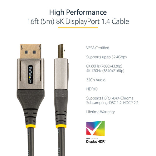 DisplayPort 1.4 Kabel 5m 8K 60Hz HDR10 Ultra HD für Monitore