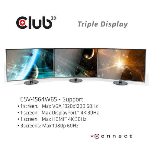 CLUB3D CSV-1564W65 USB Typ-C Triple Display Dock mit 65W Stromversorgung