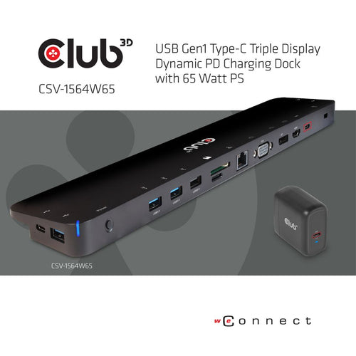 CLUB3D CSV-1564W65 USB Typ-C Triple Display Dock mit 65W Stromversorgung