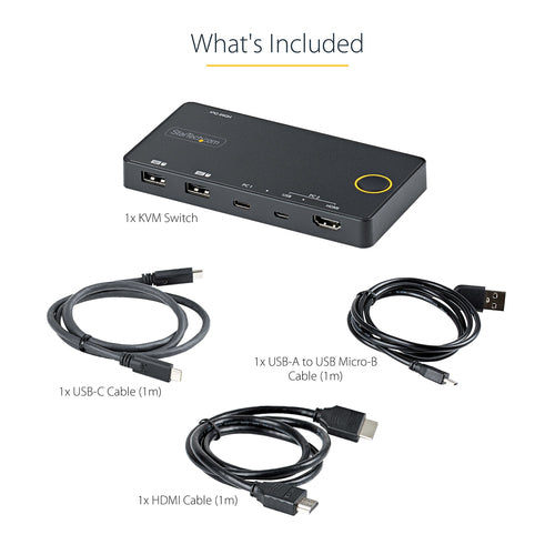 StarTech.com SV221HUC4K KVM Switch - 2 Port Hybrid USB-A + HDMI & USB-C - 4K Ultra HD Monitor