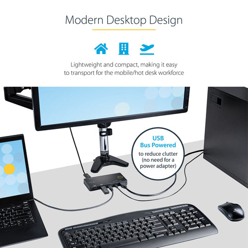 StarTech.com SV221HUC4K KVM Switch - 2 Port Hybrid USB-A + HDMI & USB-C - 4K Ultra HD Monitor