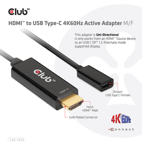 HDMI auf USB Typ-C 4K Aktiver Videoadapter 0,22m - CLUB3D