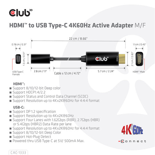 HDMI auf USB Typ-C 4K Aktiver Videoadapter 0,22m - CLUB3D