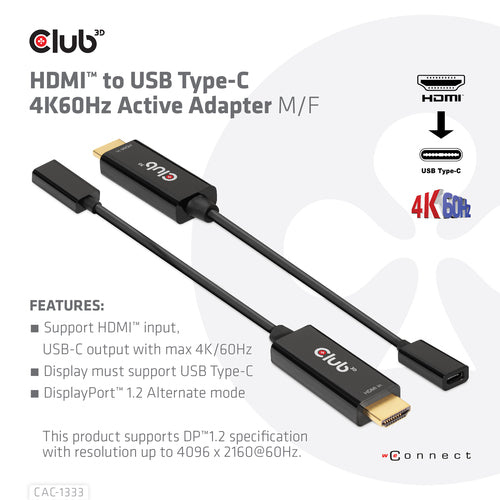 HDMI auf USB Typ-C 4K Aktiver Videoadapter 0,22m - CLUB3D