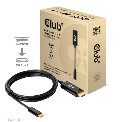 CLUB3D HDMI to USB Type-C Adapter - 4K60Hz Active Cable - 1.8m