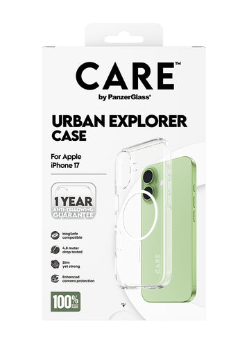 PanzerGlass CARE™ by ® Urban Explorer Case Transparent w. White MagSafe iPhone 17 mobile phone case