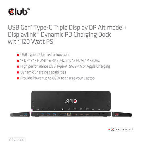CLUB3D CSV-1566 laptop dock/port replicator