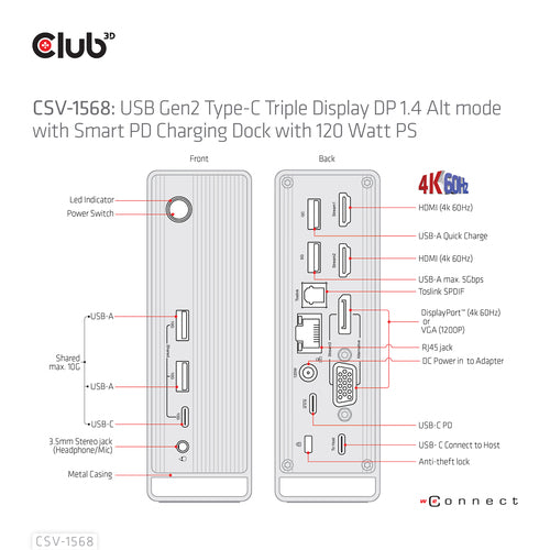 USB 3.2 Gen 2 Docking Station mit Typ-C-, HDMI- und VGA-Ausgängen