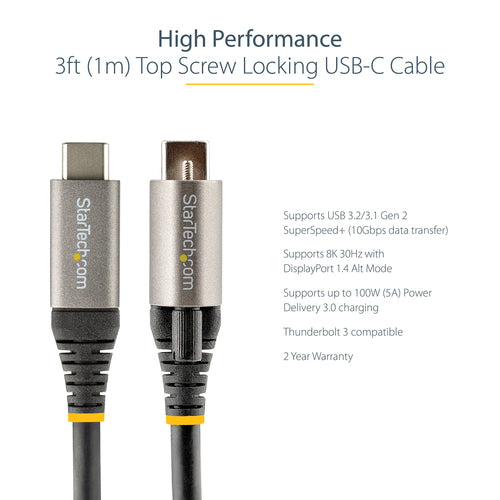 USB-C Cable 10Gbps Power Delivery 3ft Locking StarTech.com