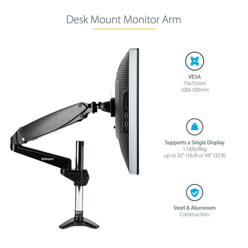 StarTech.com ARMPIVOTE2 Verstellbare Monitorhalterung - 32" bis 49" Displays - Schwarz - Schreibtischmontage