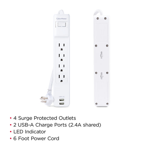CyberPower Surge Protector 500J 4 AC Outlets NEMA 5-15P 15000A
