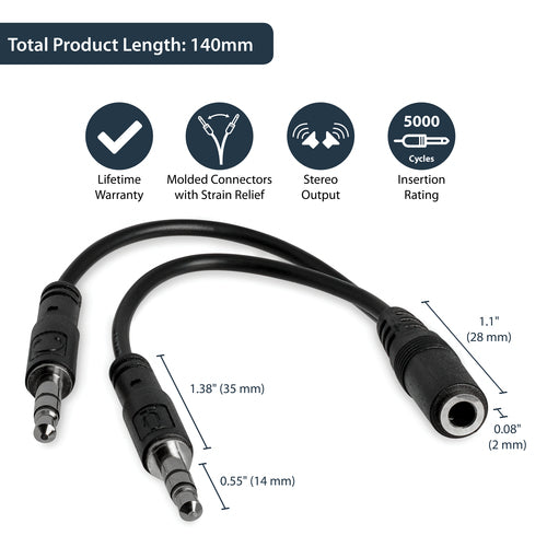 StarTech.com 3,5-mm-Headset-Splitter-Adapter – Stecker auf 2x Buchse – 0,13 m – Audioadapter