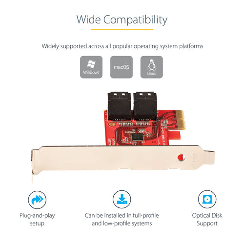 SATA-PCIe-Erweiterungskarte 4 Port 6 Gbit/s Low Profile Rot