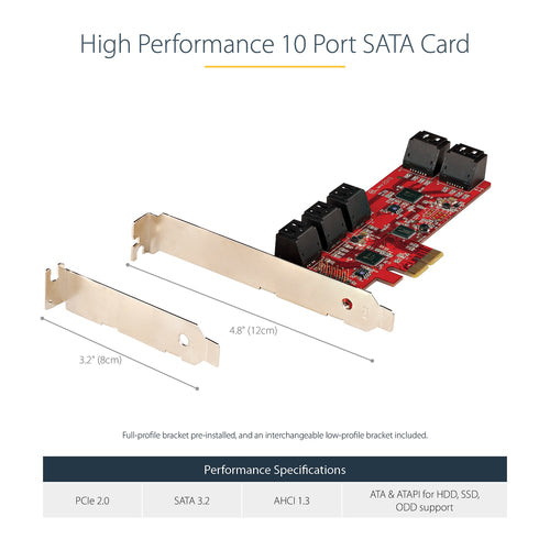 PCIe SATA Expansion Card StarTech.com 10-Port 6Gbps ASM1062 Low/Full Profile