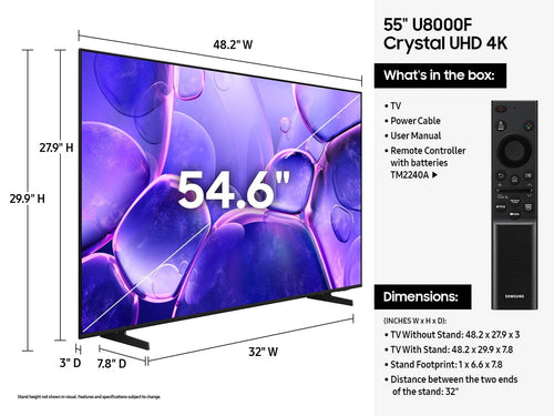 Samsung U8000F 55" 4K Smart LED TV - UN55U8000FF - Wi-Fi, Schwarz