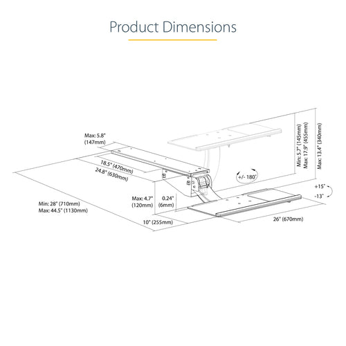 StarTech.com KBTRAYADJ2 Adjustable Keyboard Tray - 10"x26" Ergonomic Workspace Solution