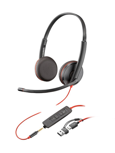 Wired Stereo USB-C Headset HP Poly Blackwire 3225 200-6800Hz Lightweight