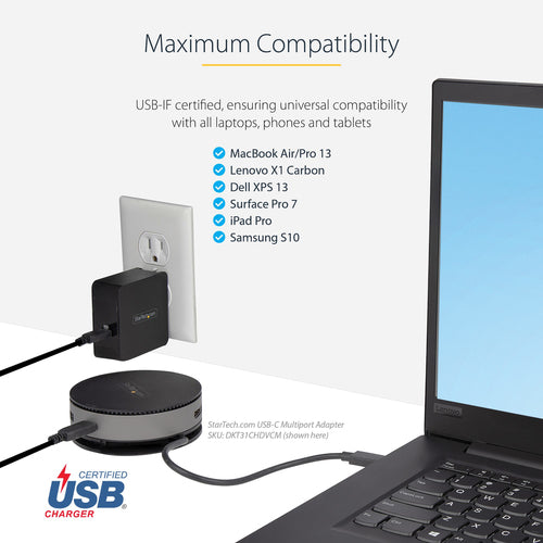 StarTech.com WCH1CBK USB C Wall Charger 60W PD - Universal Laptop Power Adapter