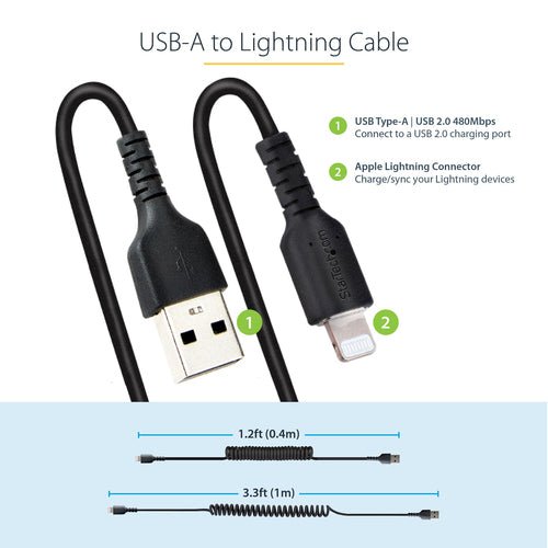 StarTech.com 1m Coiled USB to Lightning Cable - MFi Certified, Durable TPE Jacket