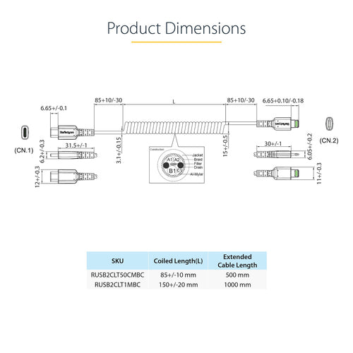 StarTech.com USB C to Lightning Cable 20in/50cm - MFi Certified, Heavy Duty, Black