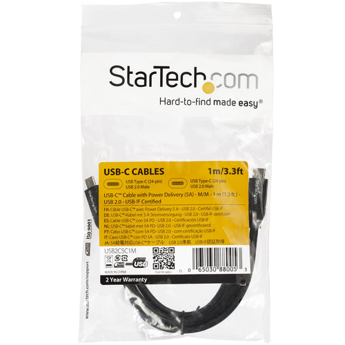StarTech.com USB-C to USB-C Cable 1m - 5A PD - USB 2.0 - Black