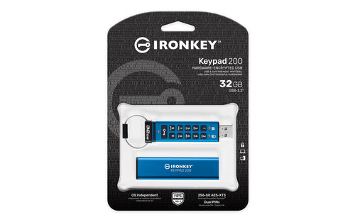 USB-Flash-Laufwerk Kingston IronKey Keypad 200 32 GB FIPS 140-3 AES-256 verschlüsselt