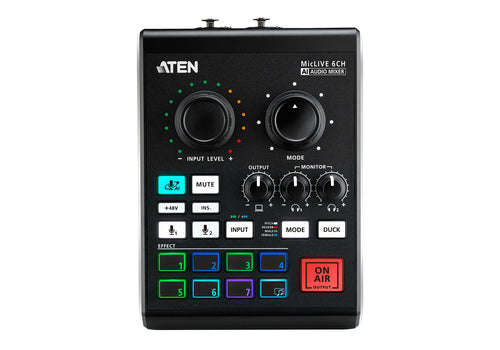 ATEN UC8000 MicLIVE 6-Kanal Audio Mixer | Podcast Mixer | 2.55 W Ausgangsleistung