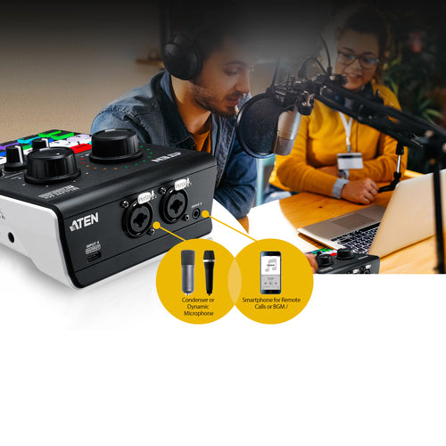 ATEN UC8000 MicLIVE 6-Kanal Audio Mixer | Podcast Mixer | 2.55 W Ausgangsleistung