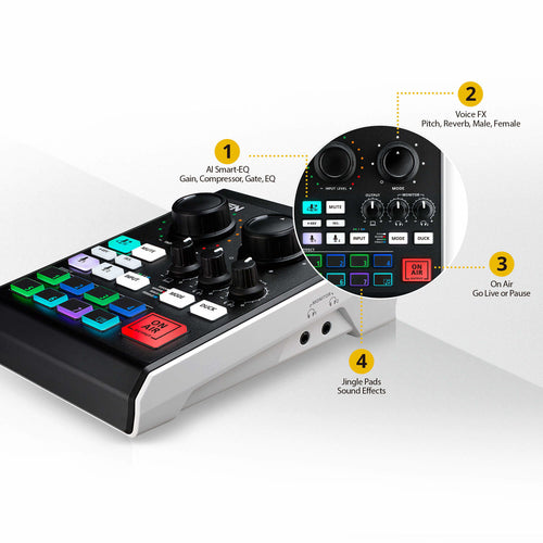 ATEN UC8000 MicLIVE 6-Kanal Audio Mixer | Podcast Mixer | 2.55 W Ausgangsleistung