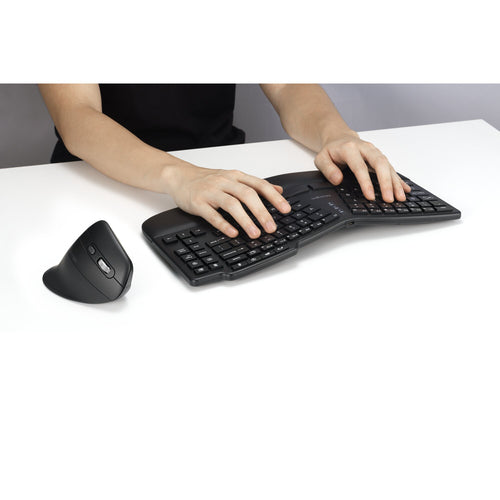 Kensington Pro Fit Ergo KM675 EQ Wireless Desktop Set – Ergonomische QWERTY Tastatur und Maus – Schwarz