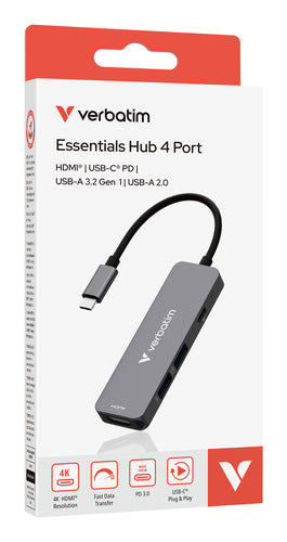USB-C Multiport Hub Verbatim 4 Ports 3840x2160 5000Mbit/s Grau