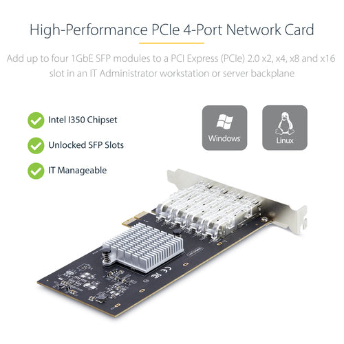 StarTech.com 4-Port GbE SFP Netzwerkkarte - Intel I350-AM4 - PCIe 2.0 - Gigabit-Ethernet-NIC