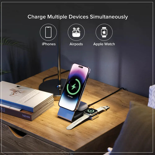 ALOGIC Matrix+ 3-in-1 Magnetisches Ladedock – 5000mAh Powerbank für iPhone, Apple Watch, AirPods – Schwarz, Silber