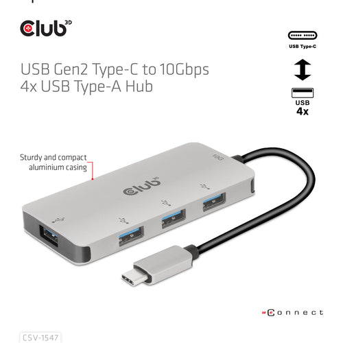 CLUB3D CSV-1547 4-Port USB-A Hub - 10Gbps Fast Transfer USB 3.2 Gen 2