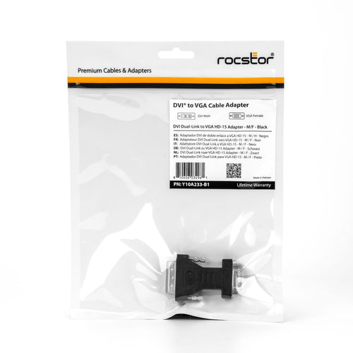 DVI-I to VGA Adapter Rocstor Y10A233-B1 Black Gender Changer