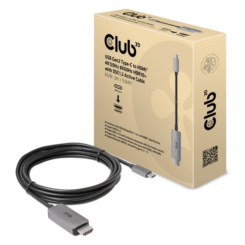CLUB3D CAC-1587 USB Typ-C auf HDMI Kabel 4K120Hz 8K60Hz Schwarz