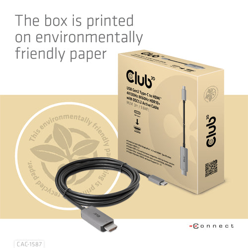 CLUB3D CAC-1587 USB Typ-C auf HDMI Kabel 4K120Hz 8K60Hz Schwarz