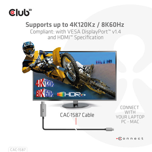CLUB3D CAC-1587 USB Typ-C auf HDMI Kabel 4K120Hz 8K60Hz Schwarz