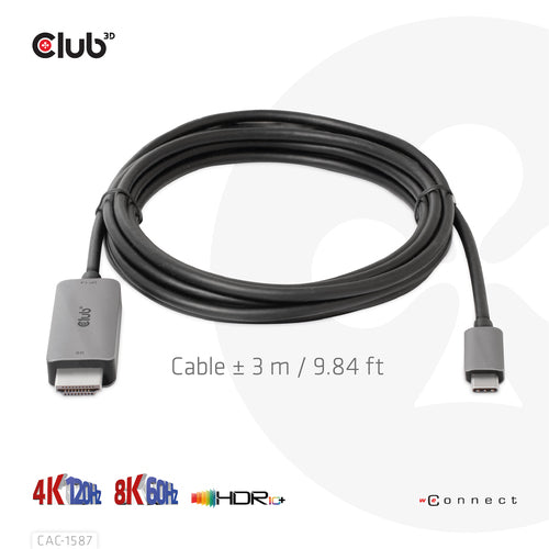 CLUB3D CAC-1587 USB Typ-C auf HDMI Kabel 4K120Hz 8K60Hz Schwarz