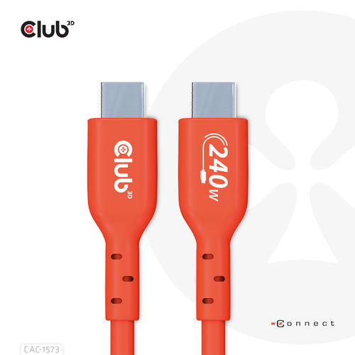 CLUB3D CAC-1573 USB-C Bi-Directional Cable - 2m, 240W Power Delivery, Red