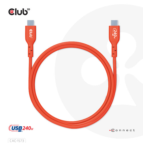 CLUB3D CAC-1573 USB-C Bi-Directional Cable - 2m, 240W Power Delivery, Red