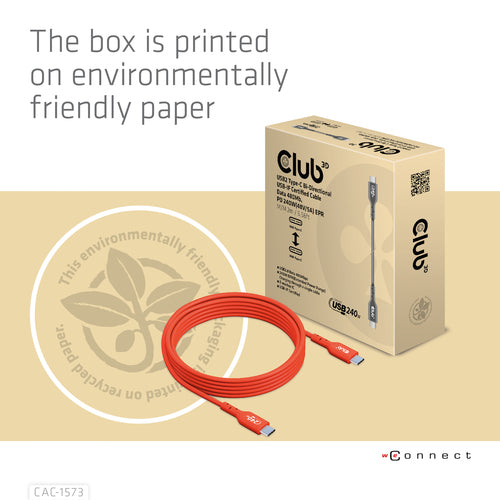 CLUB3D CAC-1573 USB-C Bi-Directional Cable - 2m, 240W Power Delivery, Red