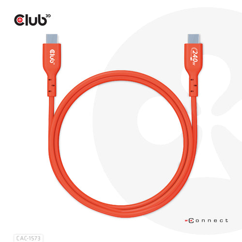 CLUB3D CAC-1573 USB-C Bi-Directional Cable - 2m, 240W Power Delivery, Red