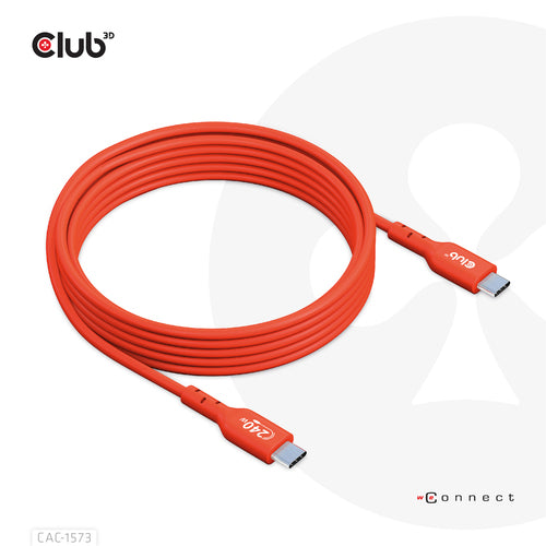 CLUB3D CAC-1573 USB-C Bi-Directional Cable - 2m, 240W Power Delivery, Red