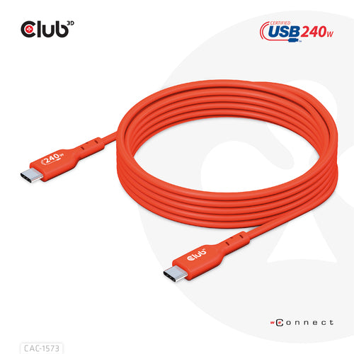 CLUB3D CAC-1573 USB-C Bi-Directional Cable - 2m, 240W Power Delivery, Red