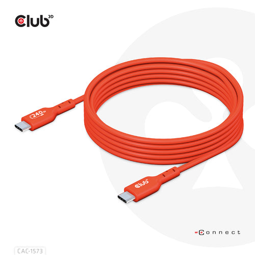 CLUB3D CAC-1573 USB-C Bi-Directional Cable - 2m, 240W Power Delivery, Red
